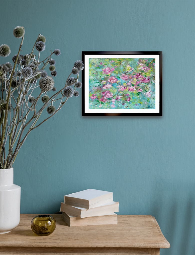 Original oil and cold wax impressionist painting of cherry blossoms painted on Arches oil paper size 8" x 10"
