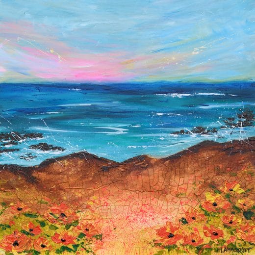 Original seascape mixed media painting on cradle wood panel size 12" x 12"