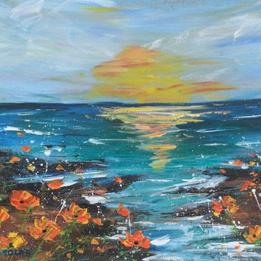 Original seascape acrylic painting on paper inspired by the California shores