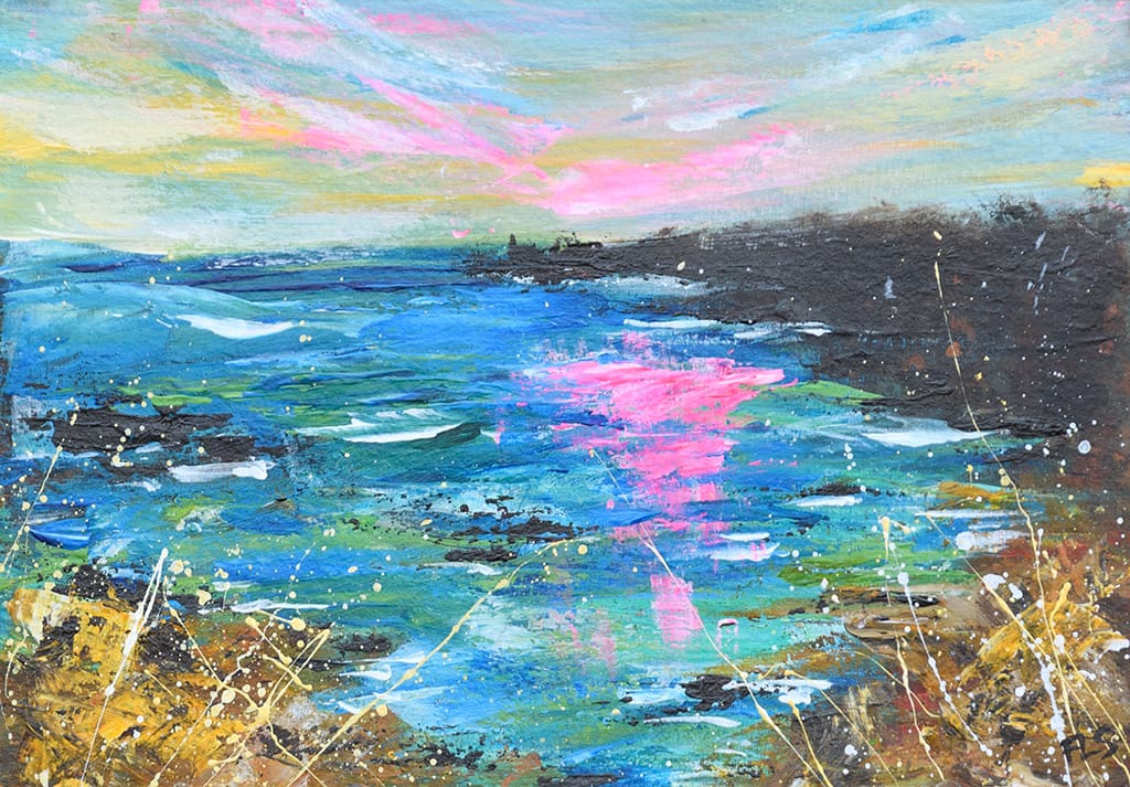 Small original seascape painting hand painted with acrylic on watercolor paper size 5" x 7"