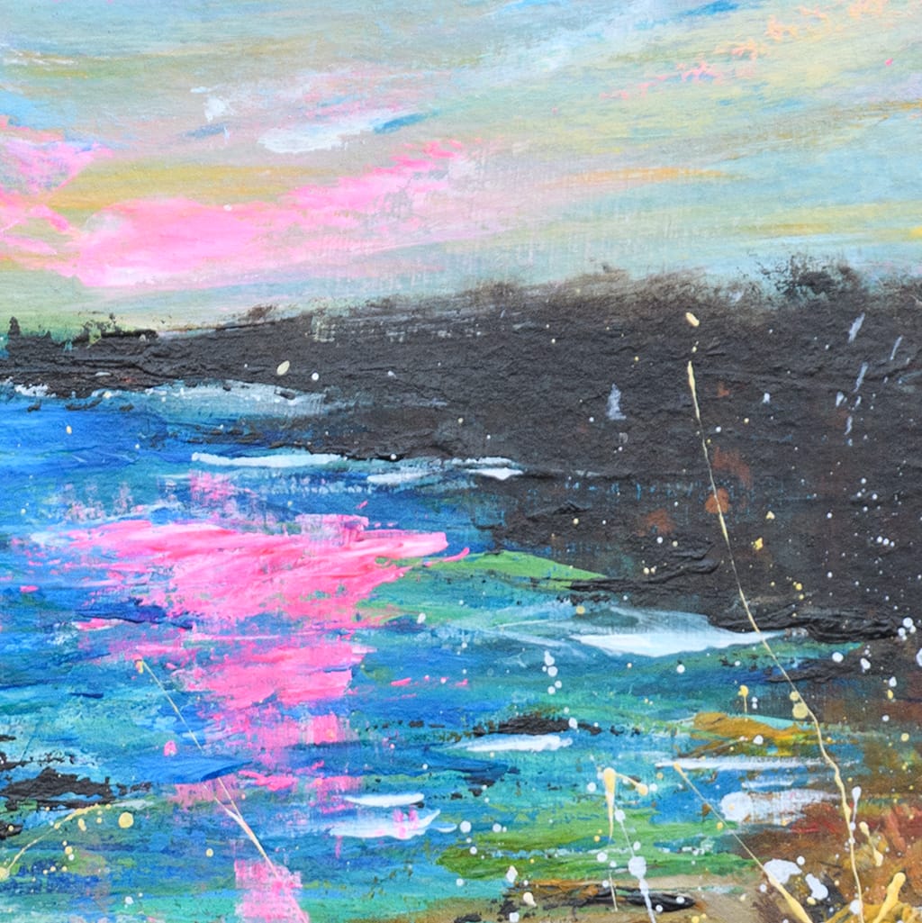 Small original seascape painting hand painted with acrylic on watercolor paper size 5" x 7"