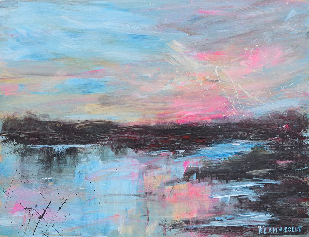 Original serene atmospheric seascape acrylic painting on watercolor paper size 8" x 10"