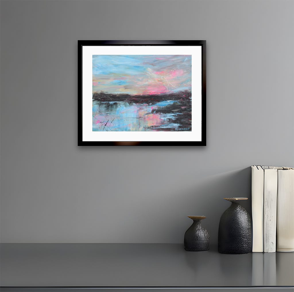 Original serene atmospheric seascape acrylic painting on watercolor paper size 8" x 10"