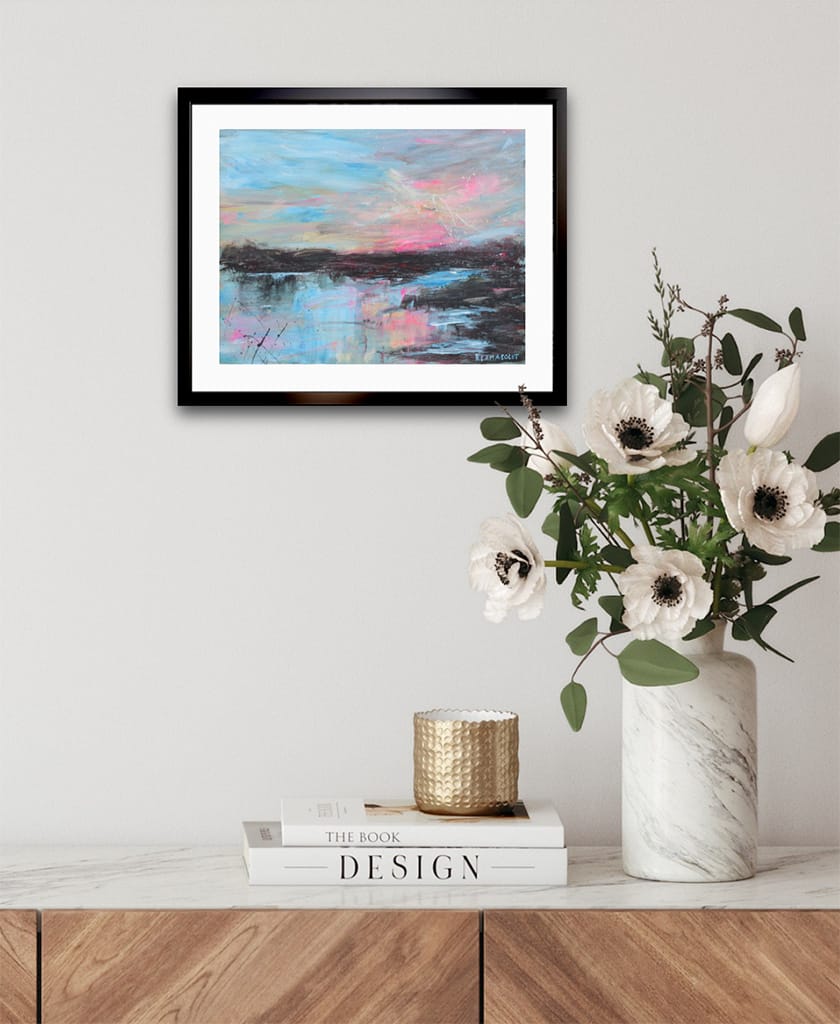 Original serene atmospheric seascape acrylic painting on watercolor paper size 8" x 10"