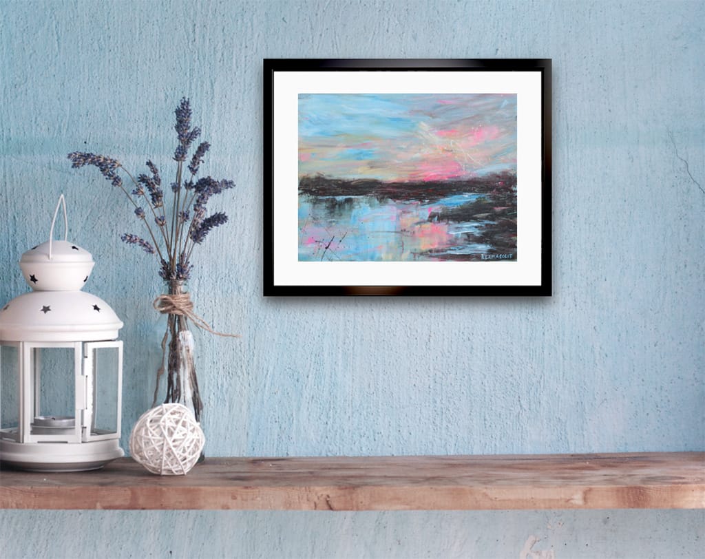 Original serene atmospheric seascape acrylic painting on watercolor paper size 8" x 10"