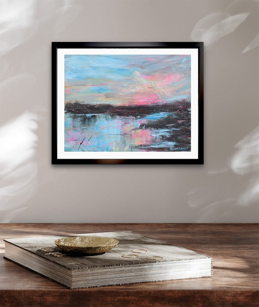Original serene atmospheric seascape acrylic painting on watercolor paper size 8" x 10"