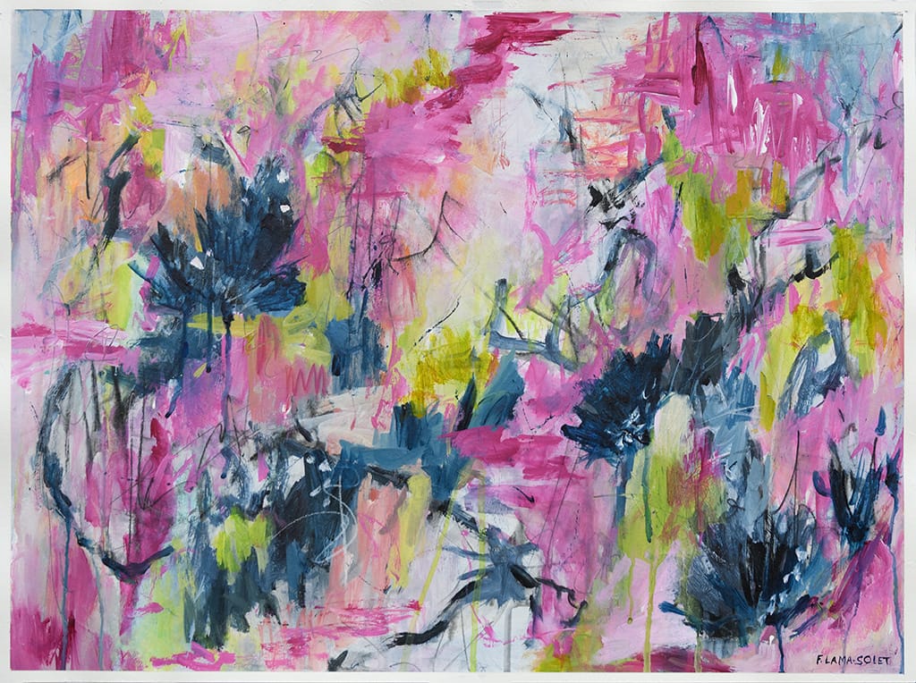 Colorful Original expressive abstract floral painting on paper size 18" x 24"