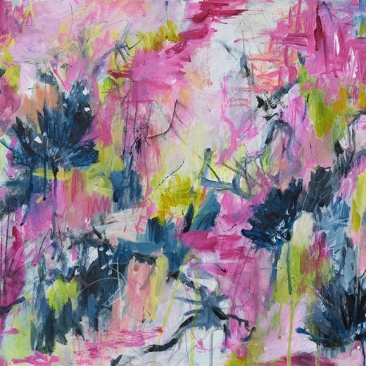 Colorful Original expressive abstract floral painting on paper size 18" x 24"