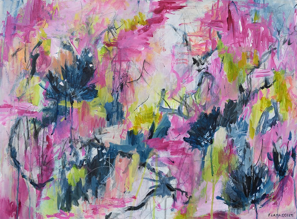 Colorful Original expressive abstract floral painting on paper size 18" x 24"