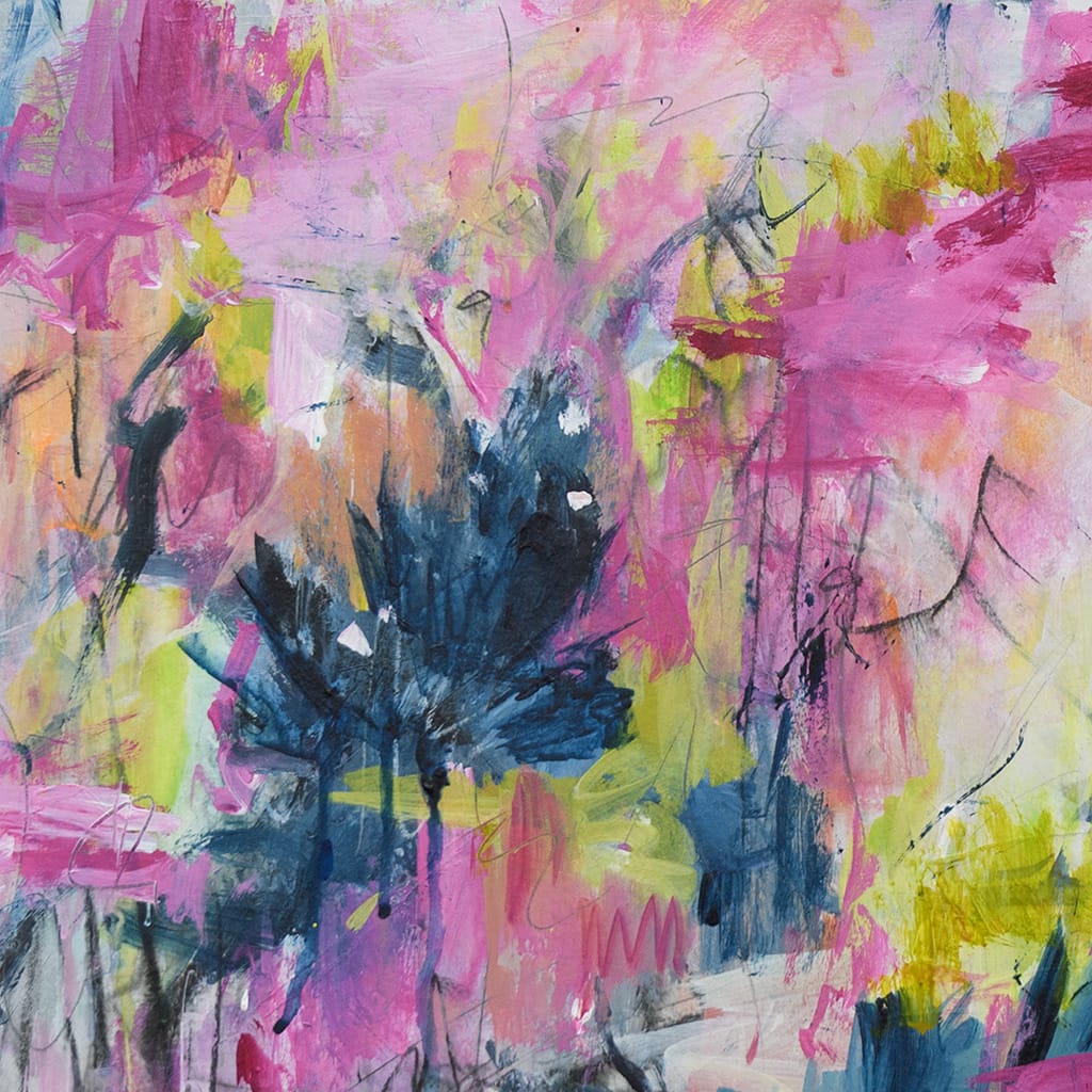 Colorful Original expressive abstract floral painting on paper size 18" x 24"