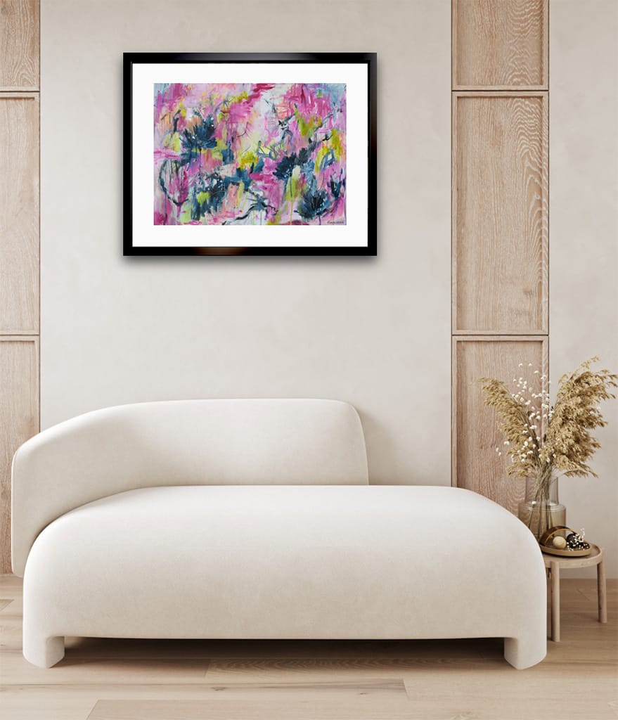 Colorful Original expressive abstract floral painting on paper size 18" x 24"