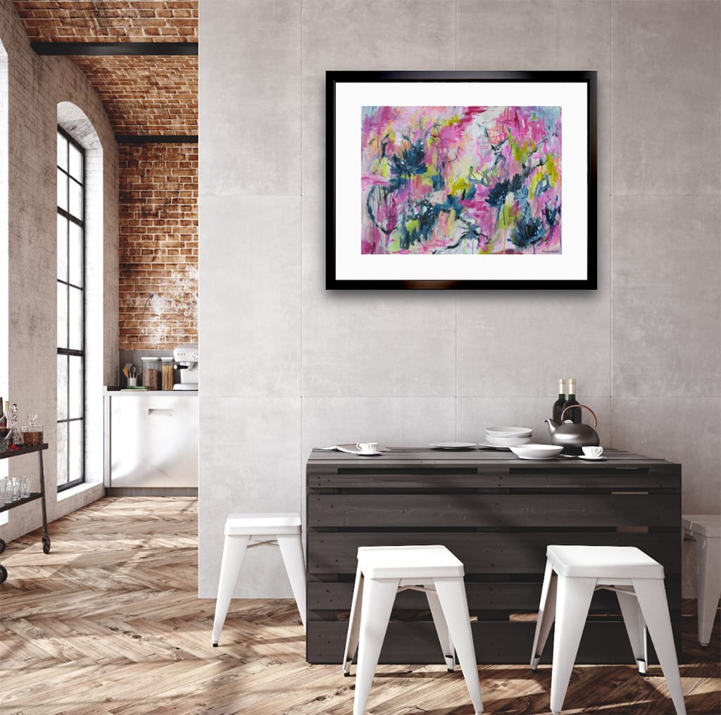 Colorful Original expressive abstract floral painting on paper size 18" x 24"