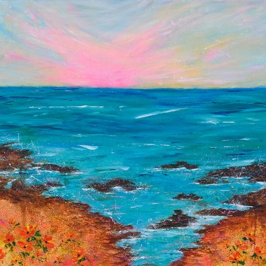Original mixed media seascape painting on wood panel size 24" x 30" inspired by the California coast