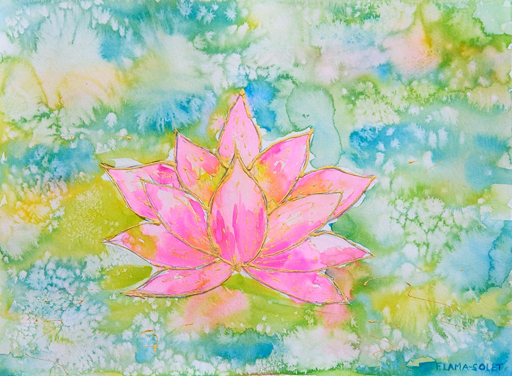 Original watercolor painting of a lotus flower
