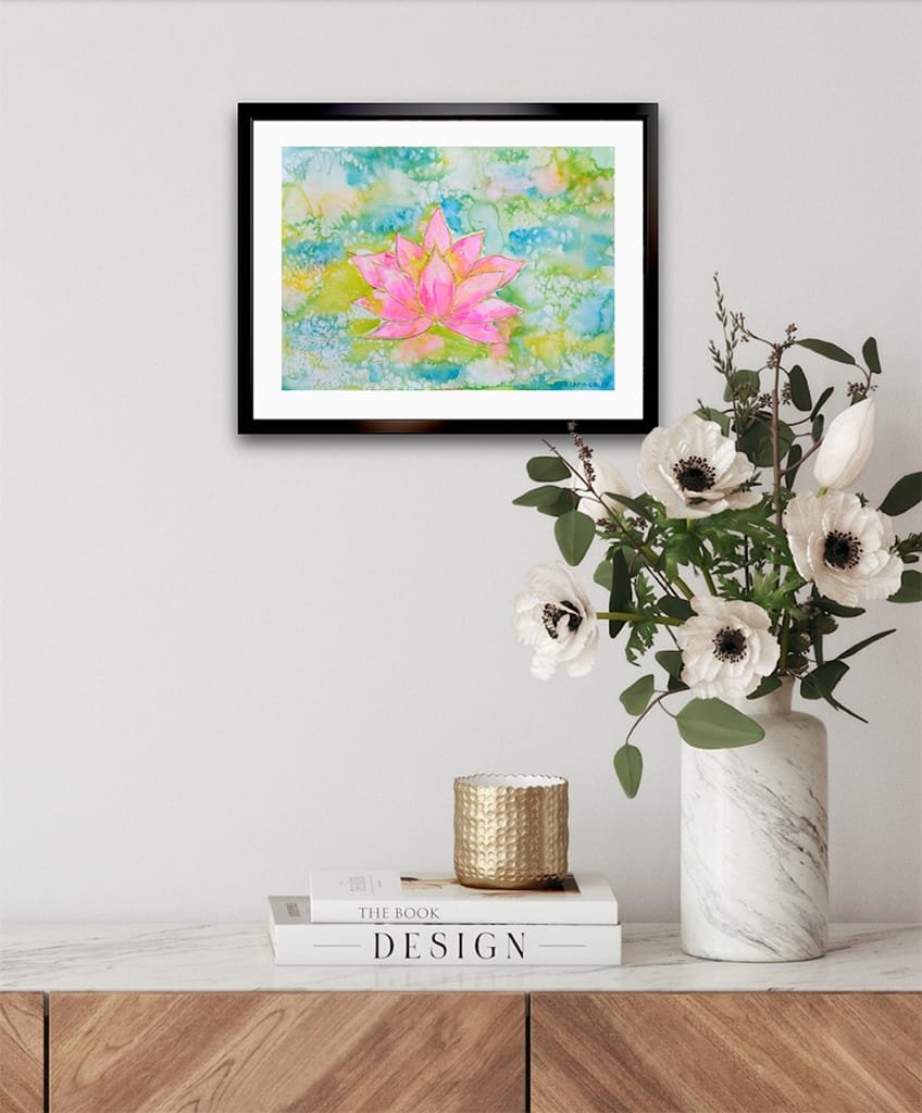 Original watercolor painting of a lotus flower