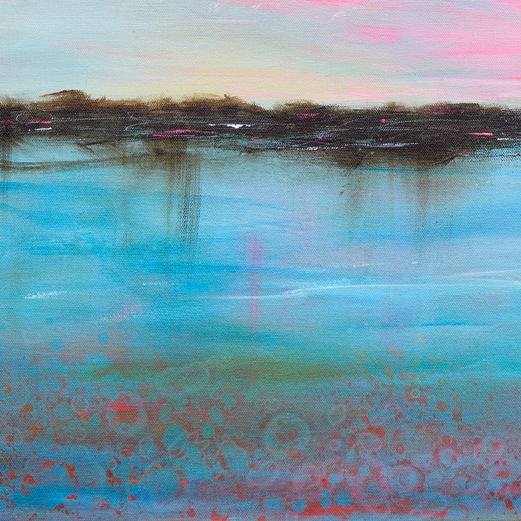 Original peaceful seascape painting of a sunset or sunrise on gallery wrapped canvas size 24" x 30"