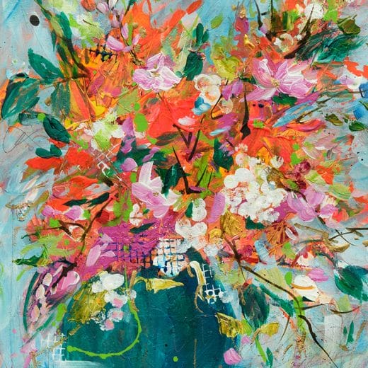 Original impressionist painting of a vibrant wildflower bouquet in a vase on paper size 8" x 10"