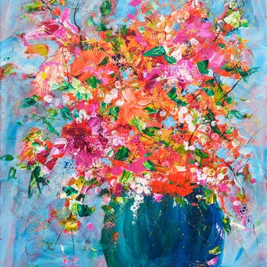 Vibrant and cheerful contemporary impressionist painting of a bouquet to flowers on canvas size 16" x 20"