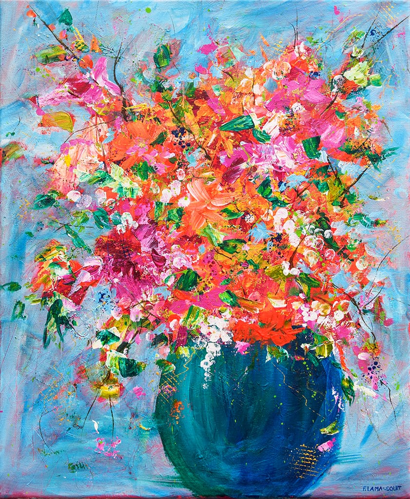 Vibrant and cheerful contemporary impressionist painting of a bouquet to flowers on canvas size 16" x 20"