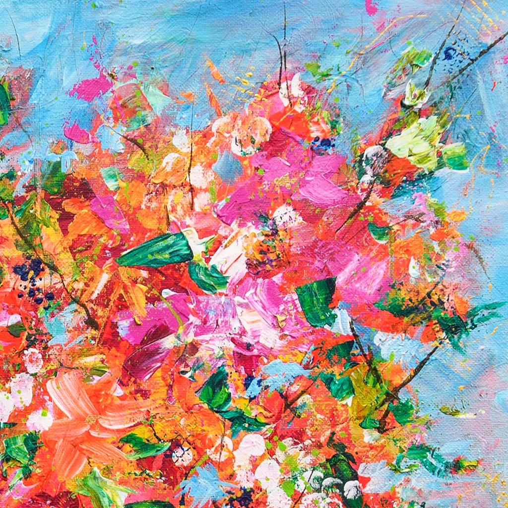 Vibrant and cheerful contemporary impressionist painting of a bouquet to flowers on canvas size 16" x 20"