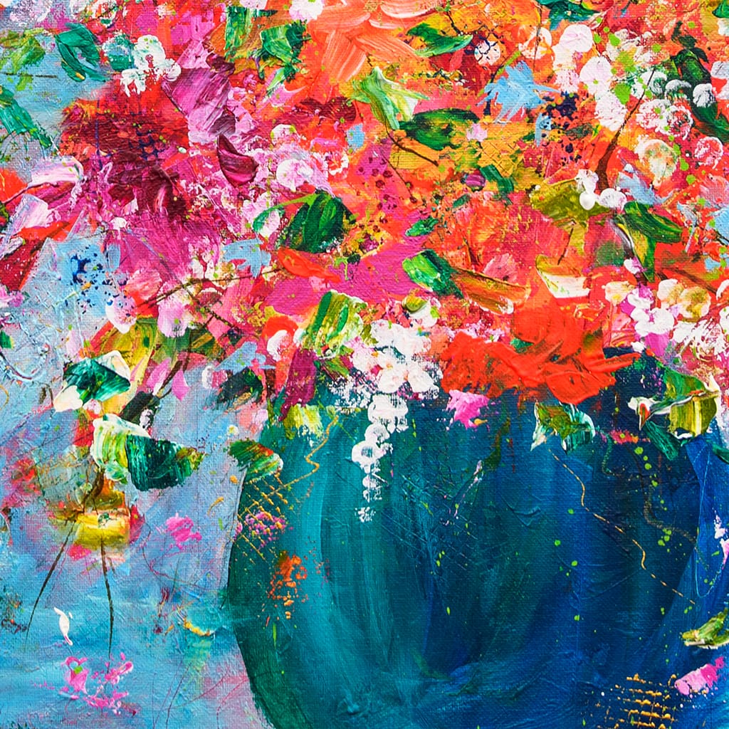 Vibrant and cheerful contemporary impressionist painting of a bouquet to flowers on canvas size 16" x 20"