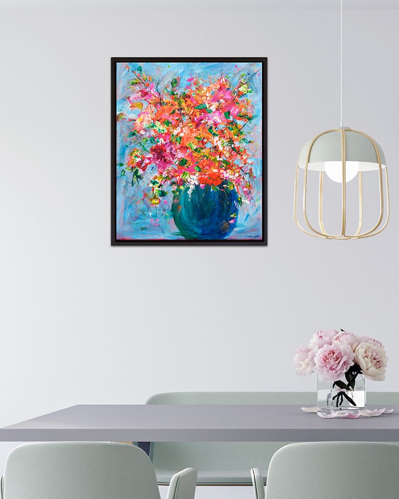 Vibrant and cheerful contemporary impressionist painting of a bouquet to flowers on canvas size 16" x 20"
