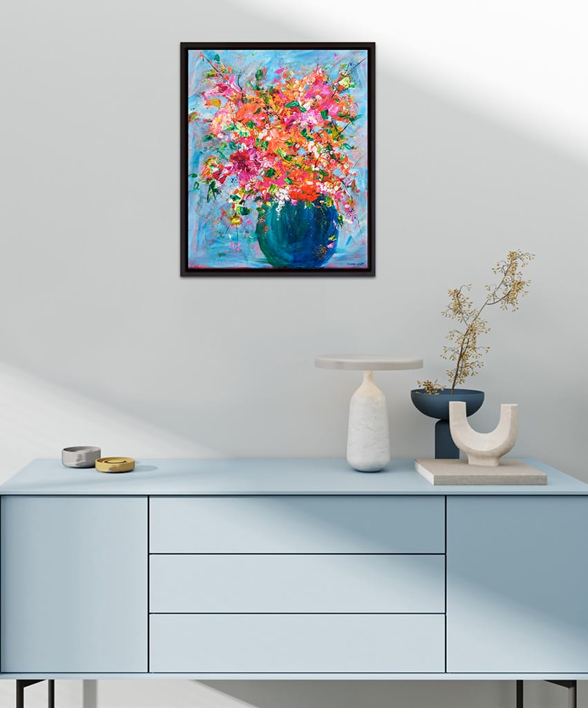 Vibrant and cheerful contemporary impressionist painting of a bouquet to flowers on canvas size 16" x 20"
