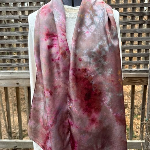 Pink and brown hand ice dyed long silk scarf