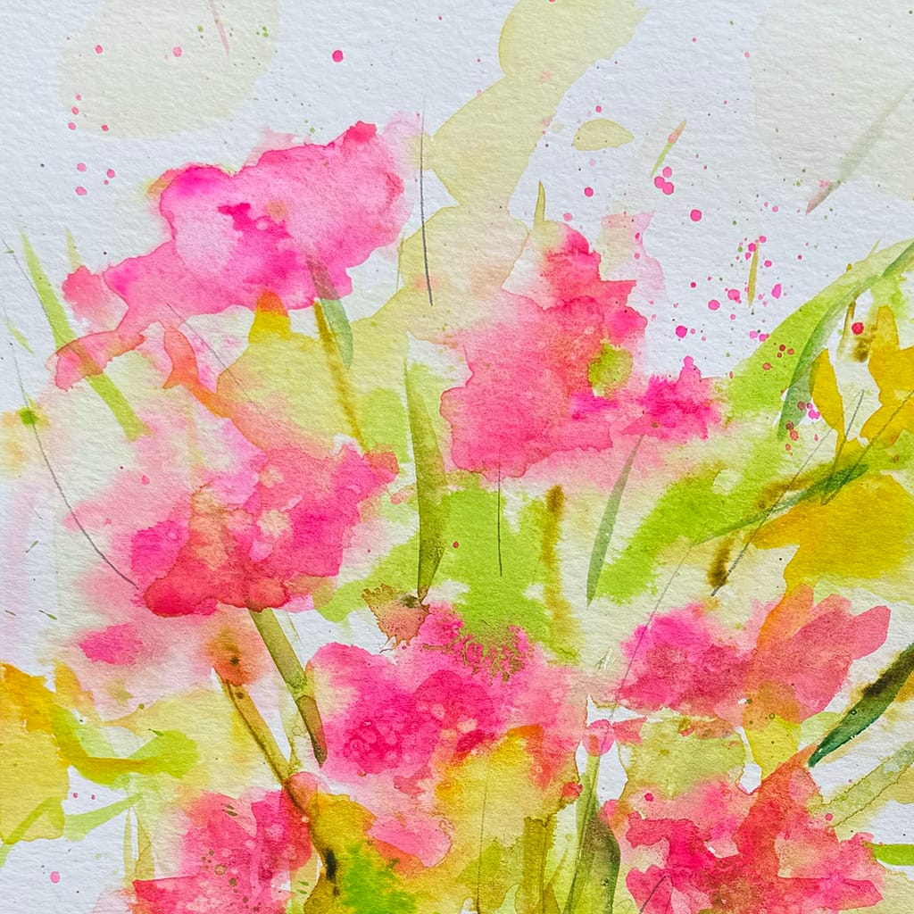 Original watercolor painting of a fresh and minimalist pink flower bouquet