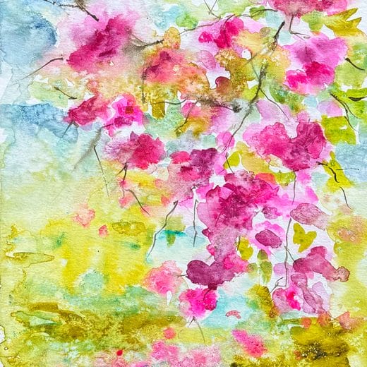 Vibrant original watercolor painting of cherry blossoms on paper size 8" x 10"