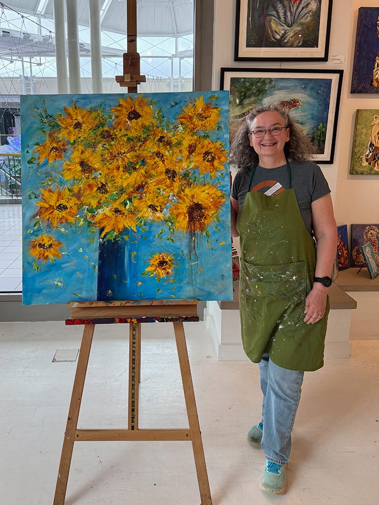 Large Original contemporary impressionist painting of a sunflower bouquet on canvas size 36" x 36"