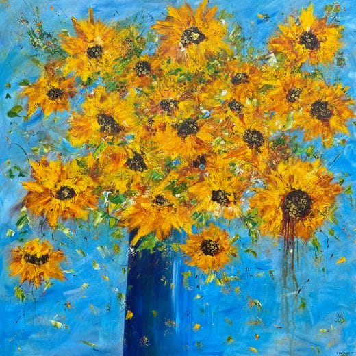 Large Original contemporary impressionist painting of a sunflower bouquet on canvas size 36" x 36"