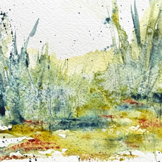 Minimalist abstract landscape watercolor painting on paper size 5" x 7"
