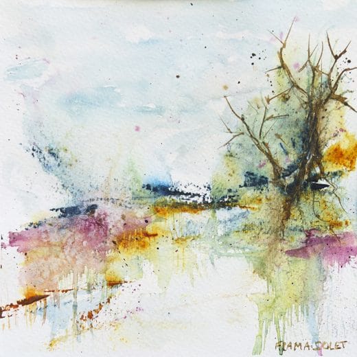 Original watercolor painting of an abstract landscape on paper size 8" x 8"