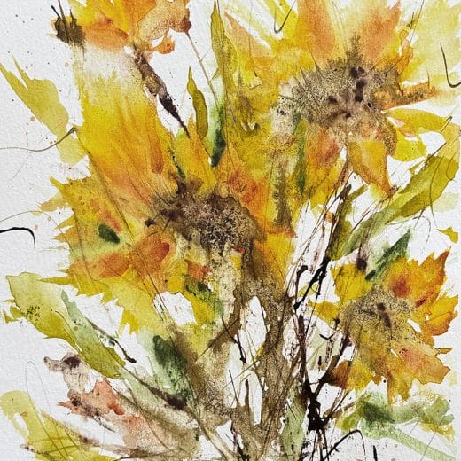 Original abstract watercolor painting of sunflowers on paper size 8" x 10"
