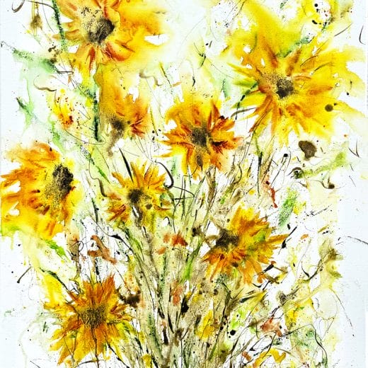 Original loose watercolor painting of sunflowers on a large canvas size 30" x 40"