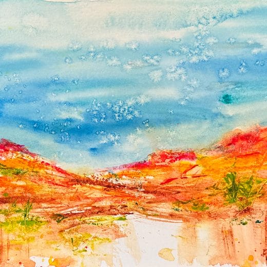 Vibrant abstract original watercolor landscape painting on paper size 6" x 9"