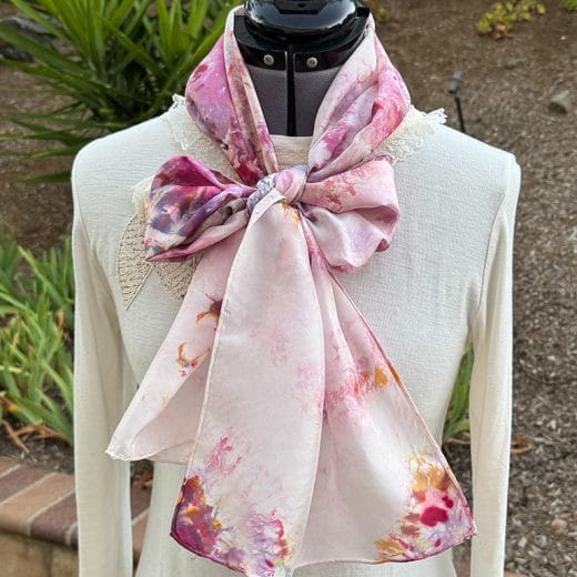 Women's wearable art hand dyed old rose silk scarf