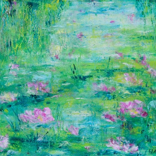 Original modern impressionist oil painting on paper of a waterlily pond size 8" x 10"