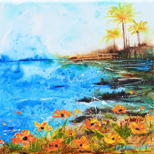 Small contemporary impressionist seascape painting inspired by the Southern California coast landscape