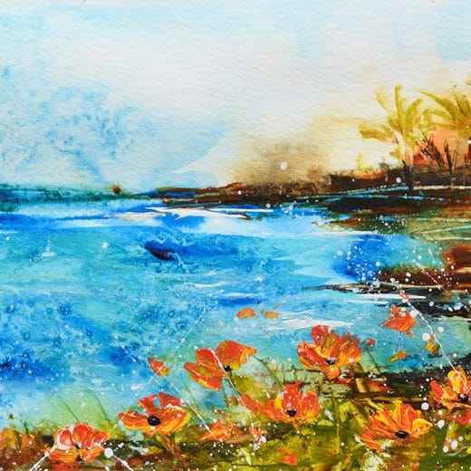 Small original acrylic seascape painting inspired by the Southern California coast on paper size 5" x 7"