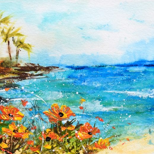 Small original acrylic seascape painting inspired by the Southern California coast on paper size 5" x 7"