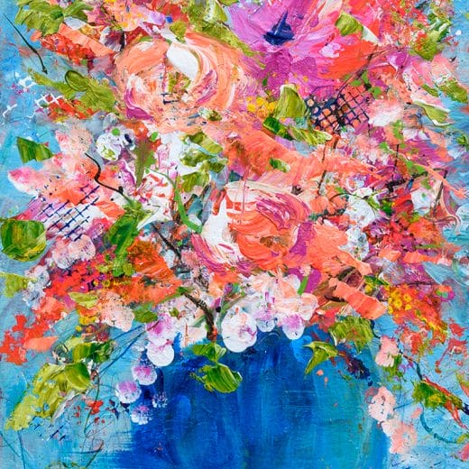 Vibrant original contemporary impressionist painting of a bouquet of flowers in a vase