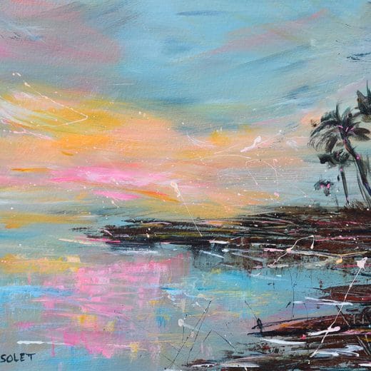 Original acrylic painting of seascape and sunset painting on watercolor paper size 8"x10"