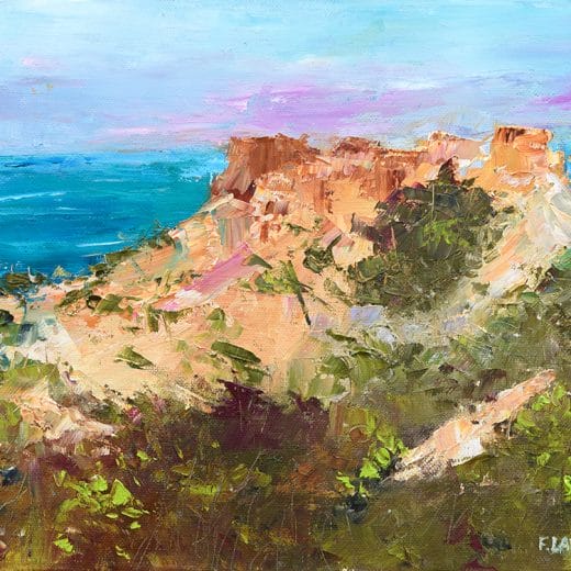 Original impressionist plein air oil painting of the Broken Cliff in Torrey Pines size 9" x 12"