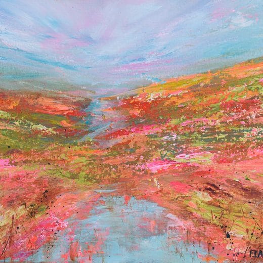Vibrant original acrylic abstract landscape painting inspired by the super blooms on paper size 8" x 10"