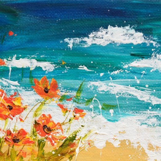 Small original acrylic seascape painting with California poppies size 4" x 6"