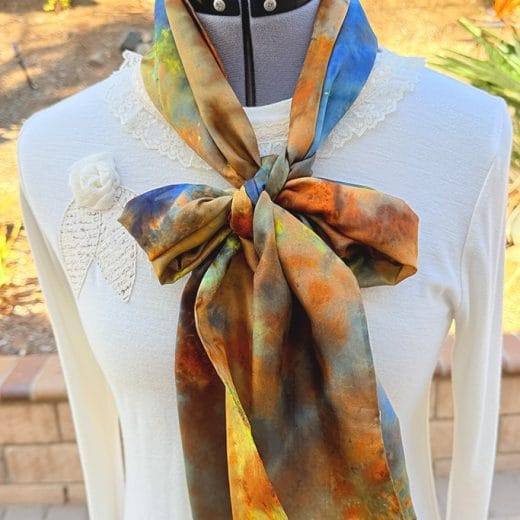 Women's unique luxury blue and brown hand ice dyed silk scarf