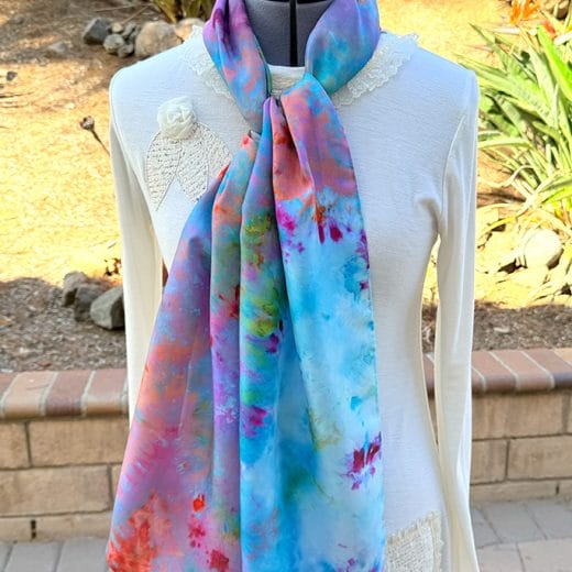 Unique colorful women's hand ice dyed luxurious silk scarf