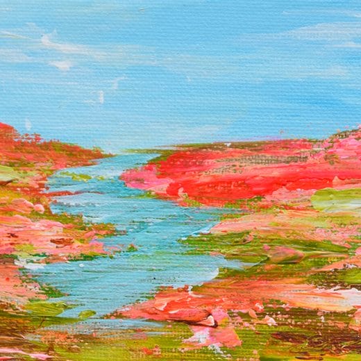 Colorful small acrylic abstract landscape painting on panel size 4" x 6"